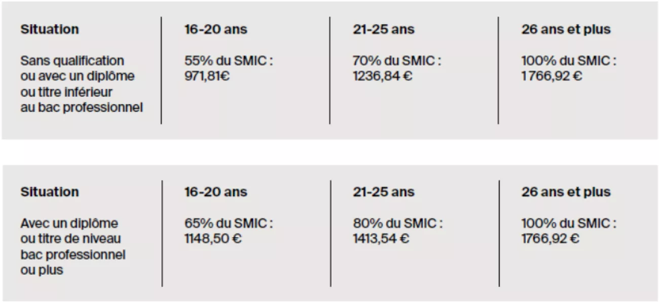 tableau des revenus en contrat de professionnalisation